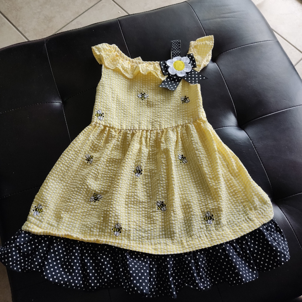 Counting Daisies Yellow and Black Polka Dot Girls Dress Size 4T